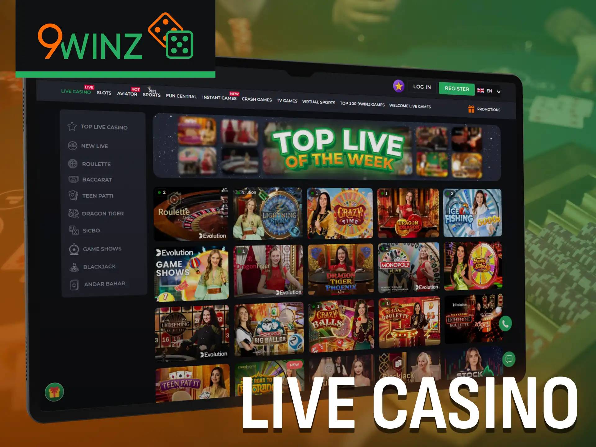 Join exclusive live casino tables on 9winz and play live.
