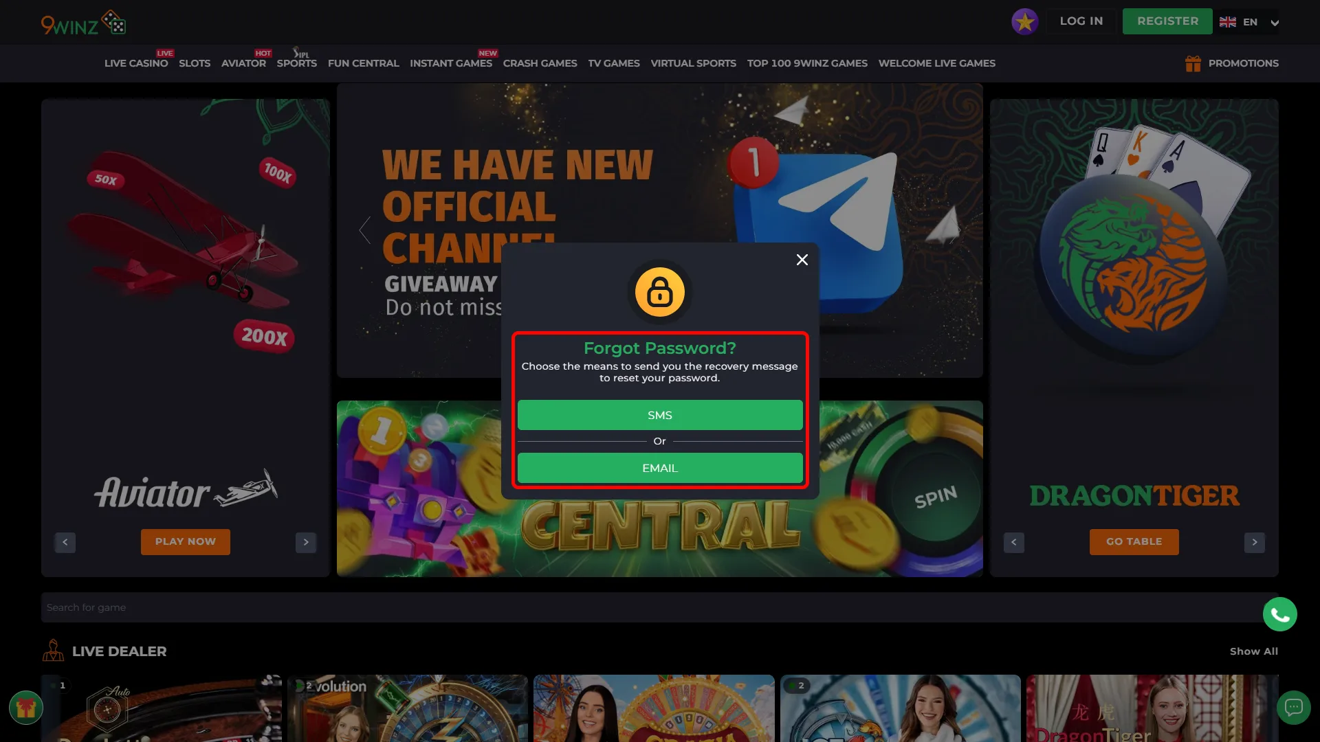 Update credentials on 9winz and keep account secure.