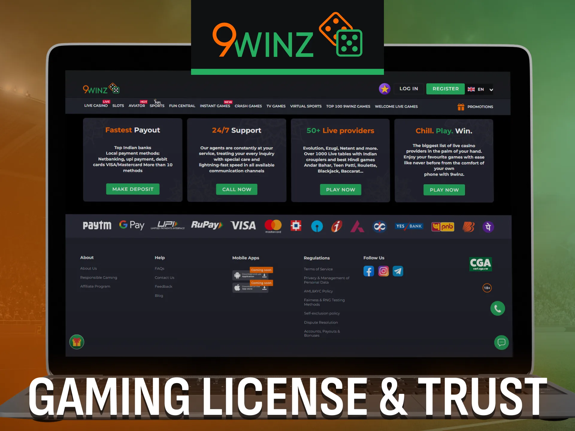 Check 9winz gaming license and ensure trusted platform.