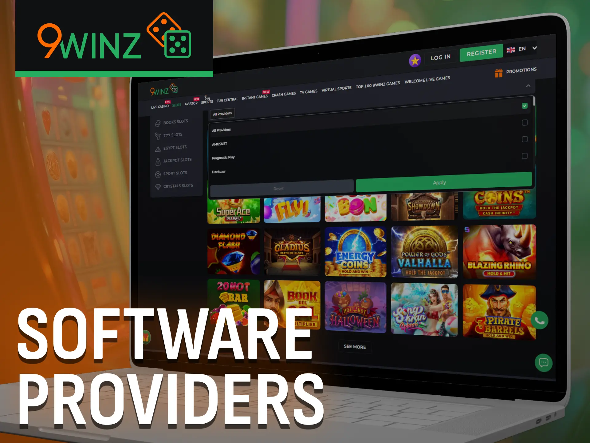 Discover software providers on 9winz and explore game quality.