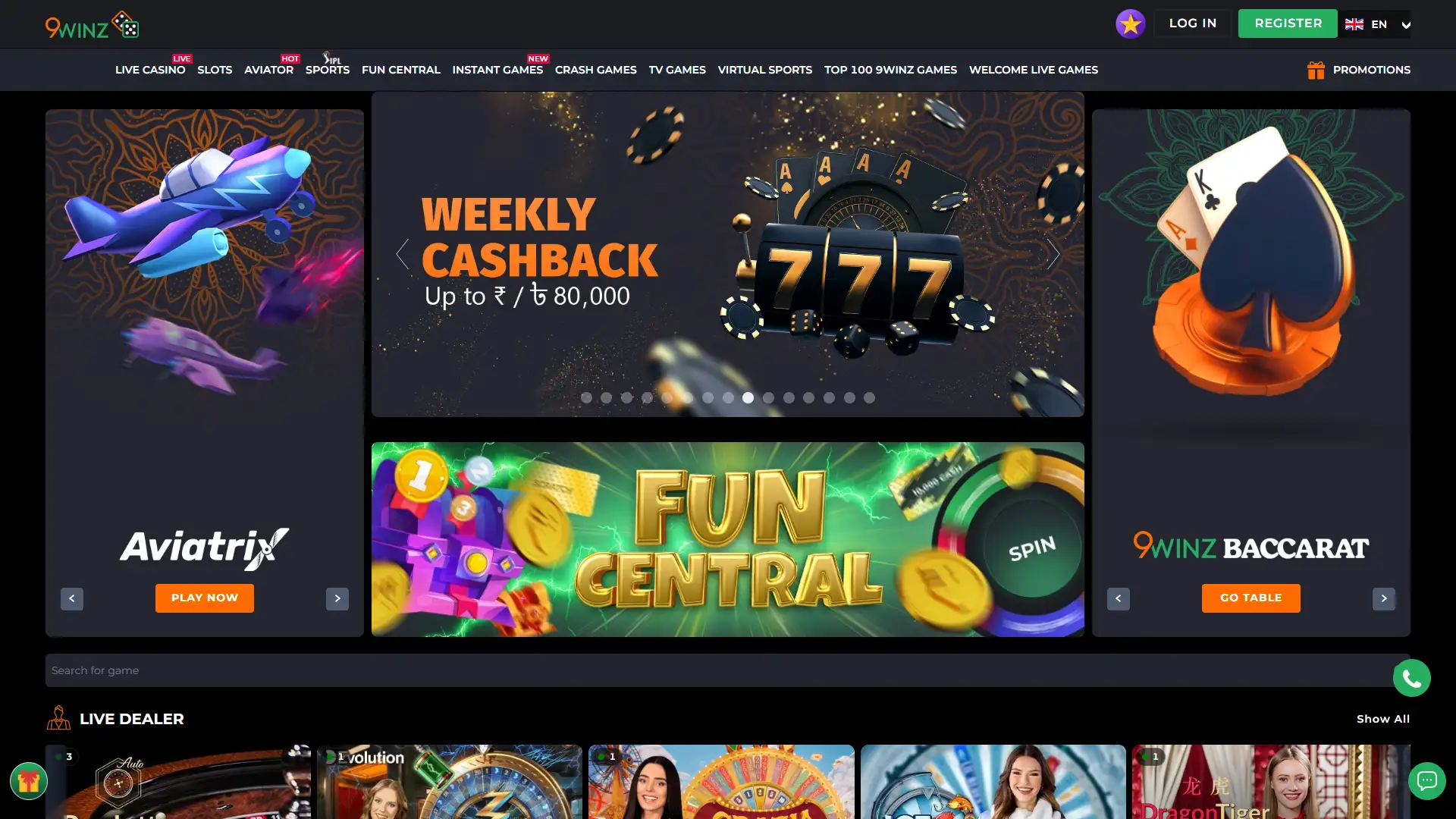 Browse 9winz main page and access key features instantly.