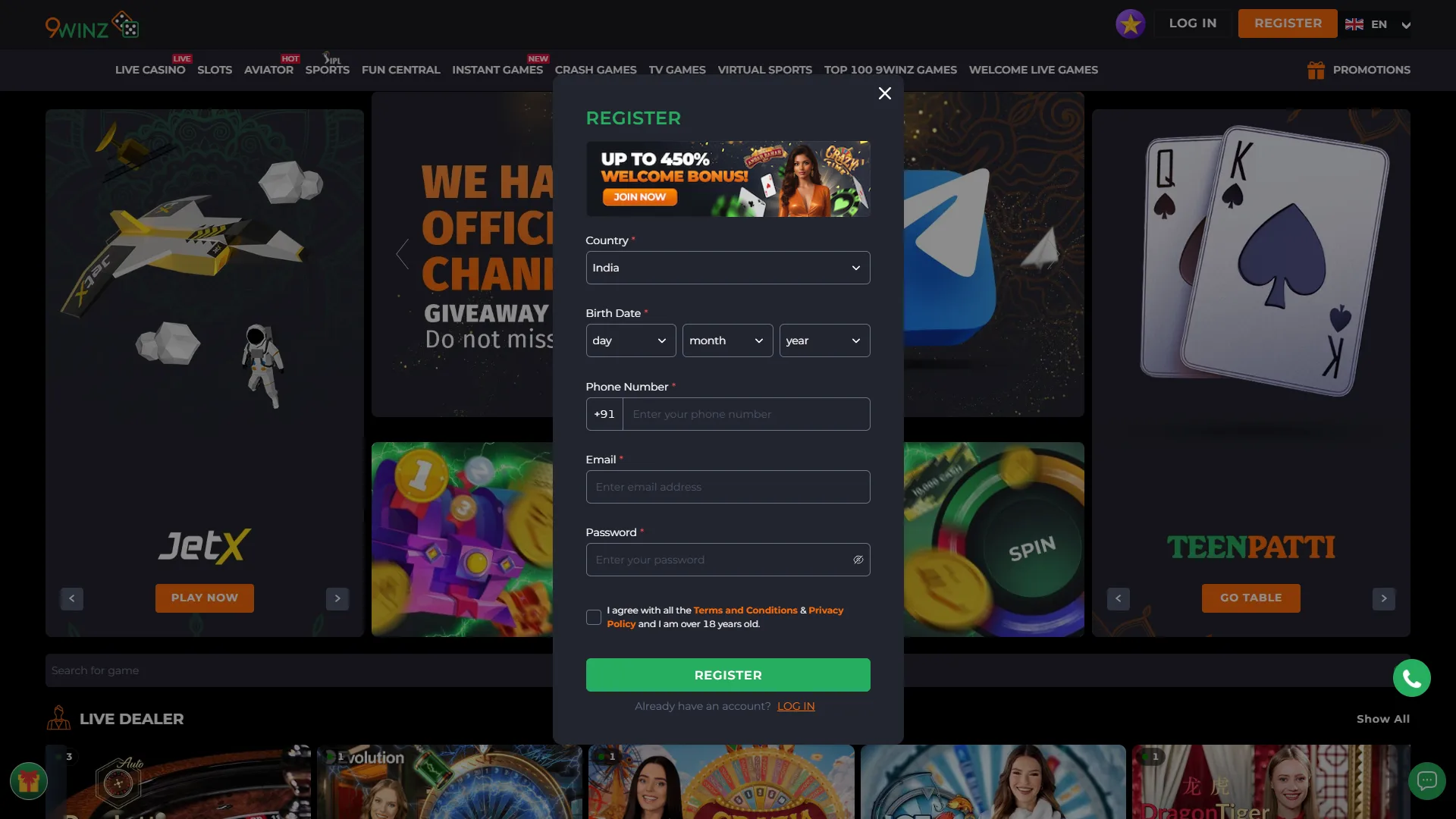 Complete 9winz registration and unlock full platform access.