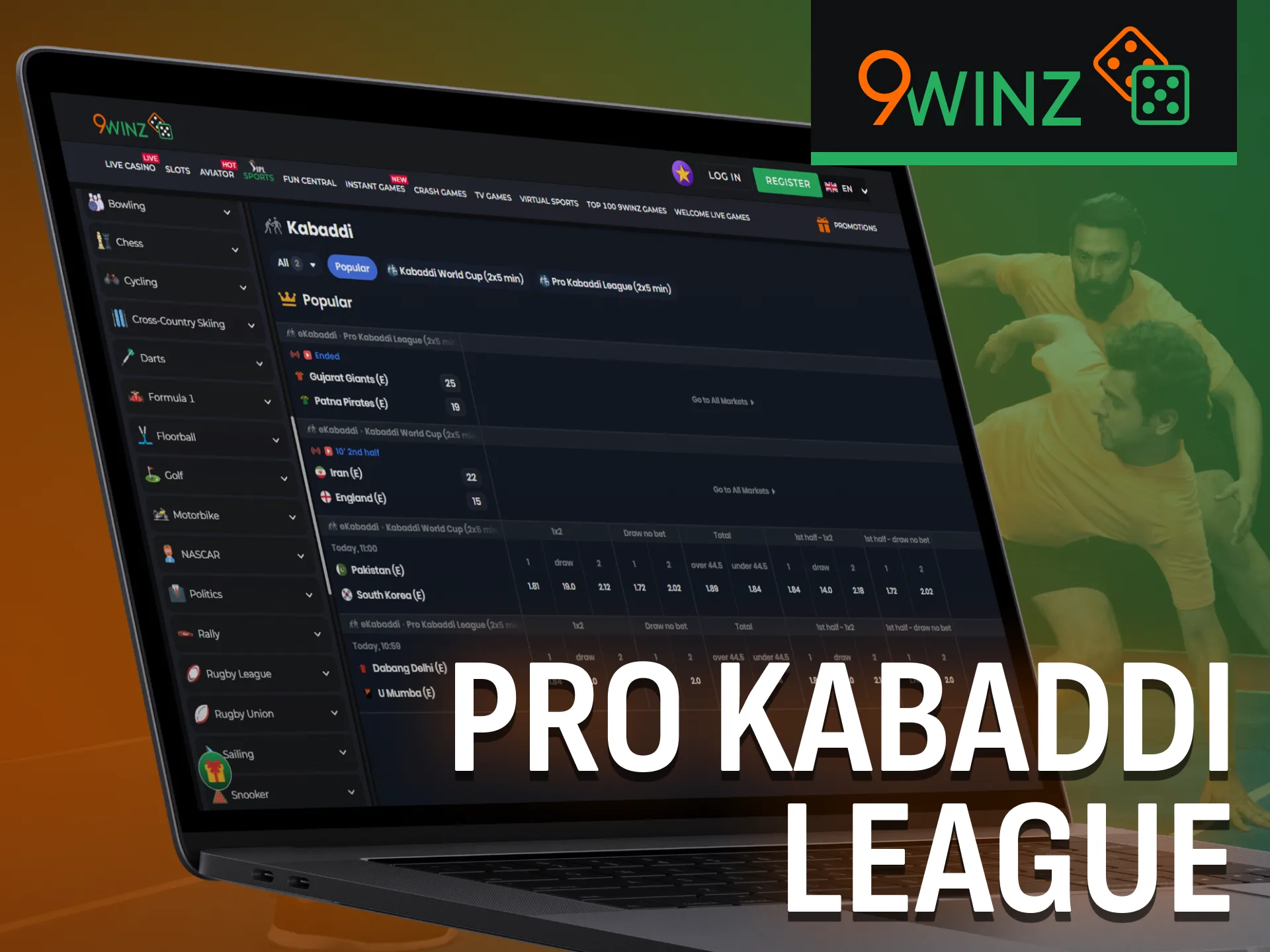 Explore 9winz Pro Kabaddi League betting and place wagers.