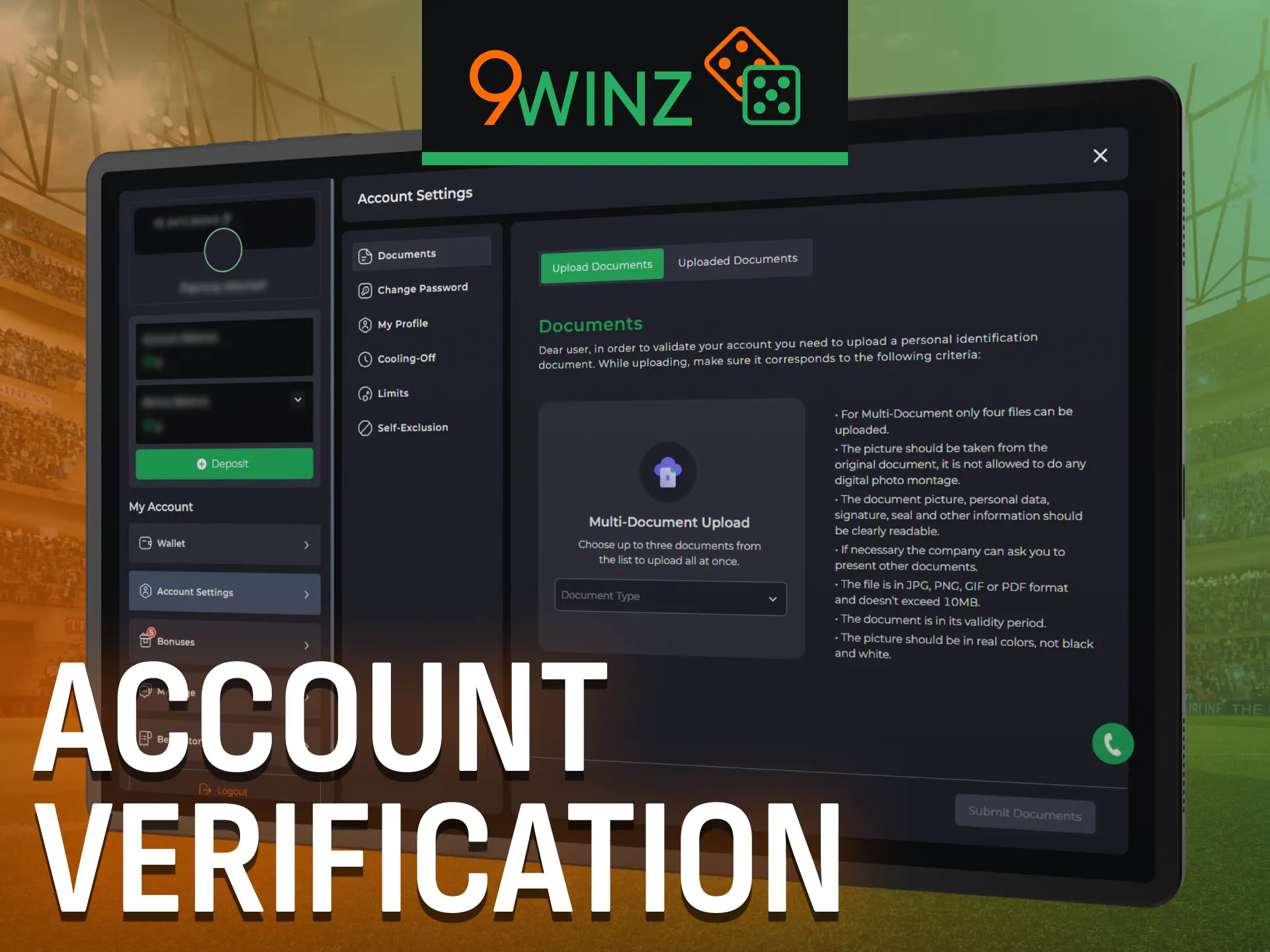 Complete account verification on 9winz for full access.