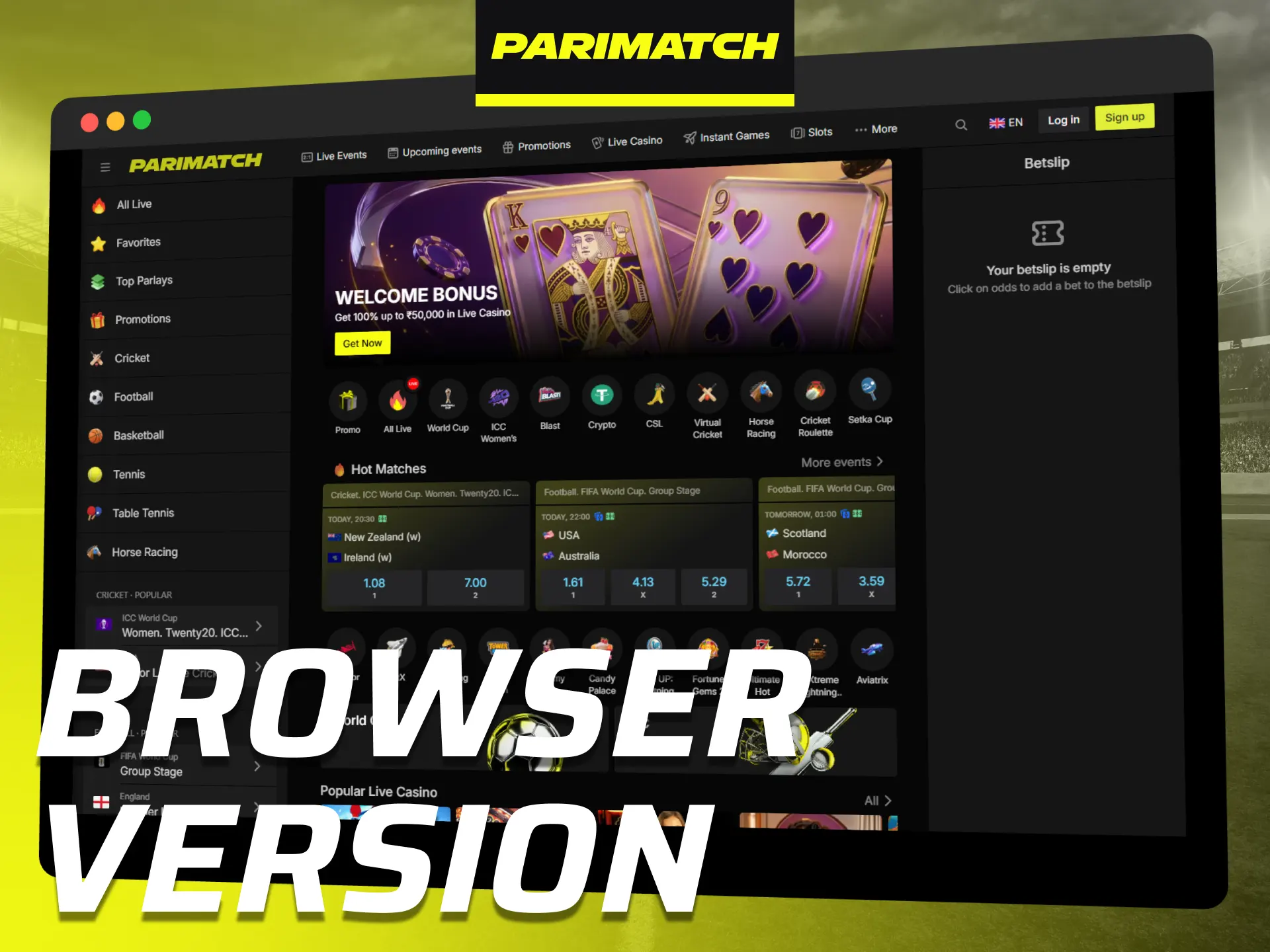 Use the Parimatch browser version for convenient access without downloads.