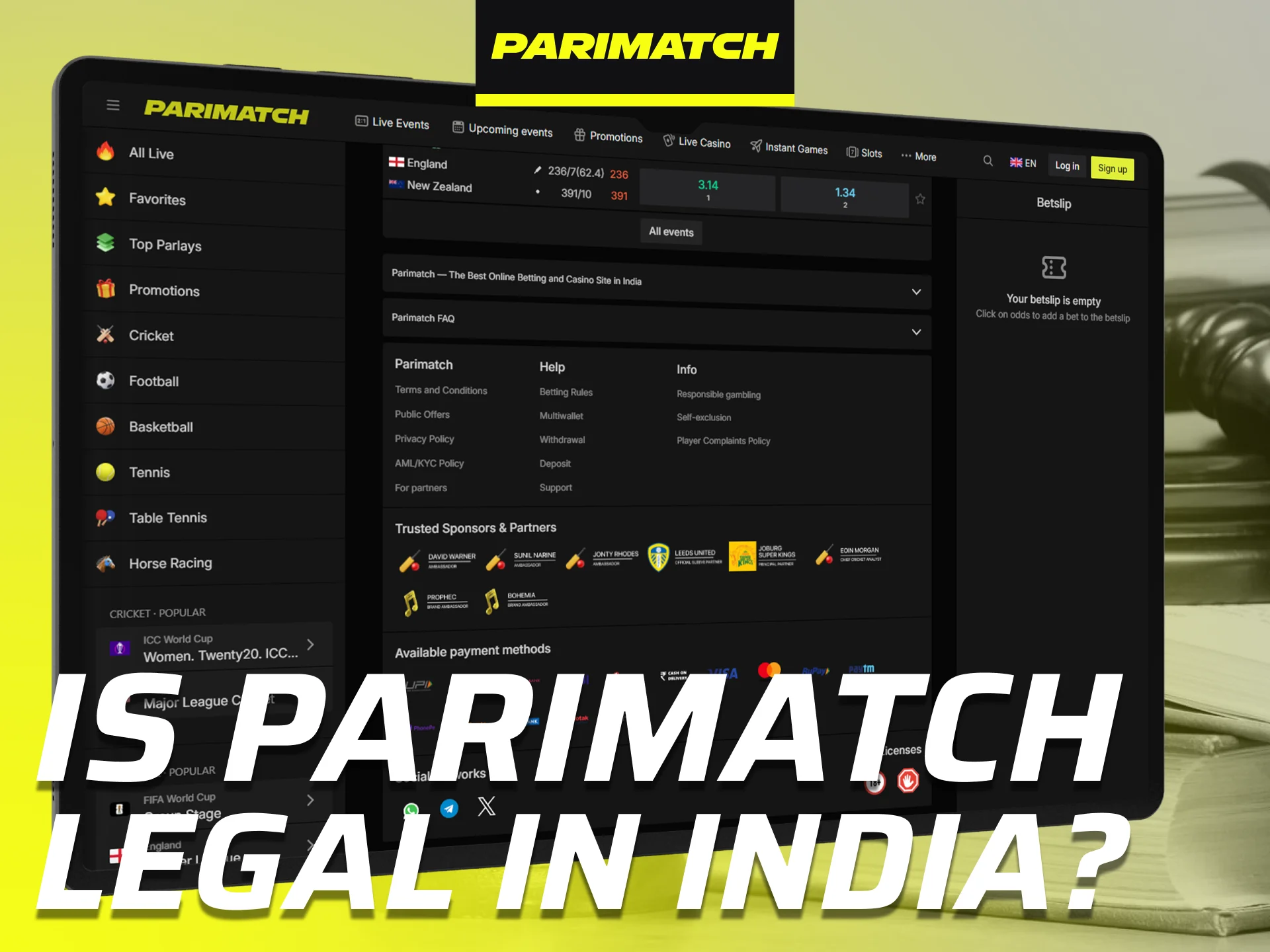 Find information about the legal status of Parimatch for users in India.